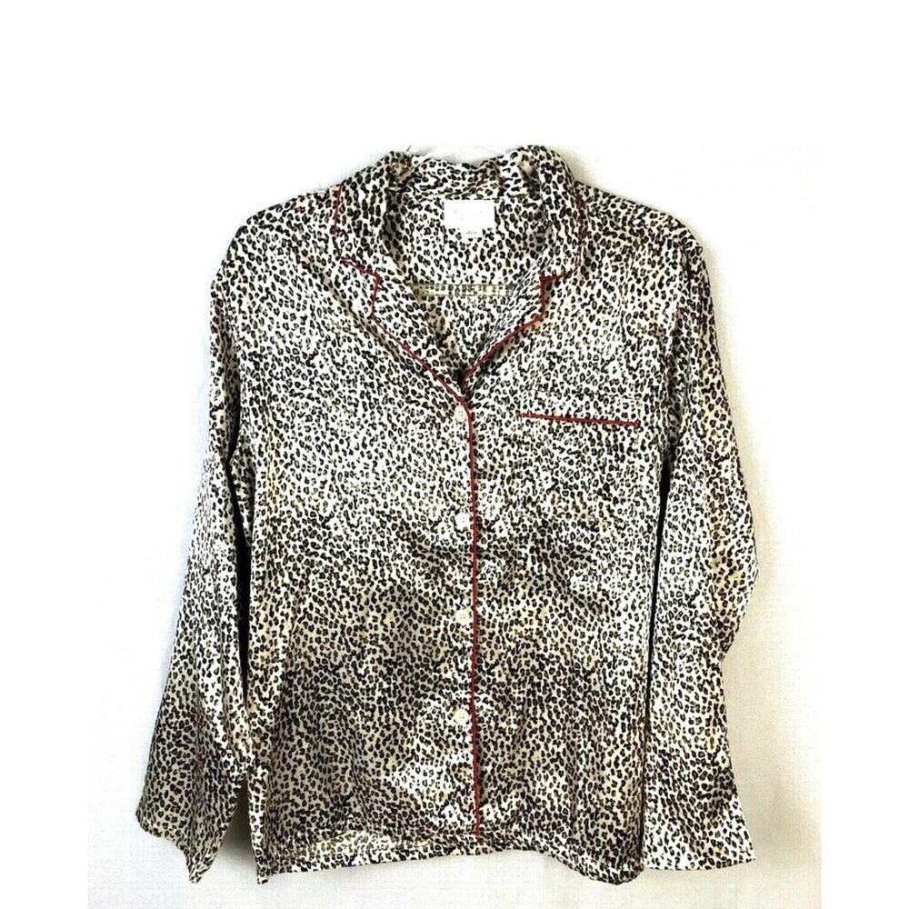 Animal Print Sleepwear Pajama Top Character Women Medium Black Red Sexy Silky